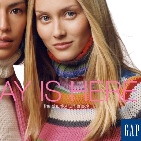 Gap Multicolor Vintage Y2K Striped Chunky Knit Wool Turtleneck Sweater - Picture 3 of 11